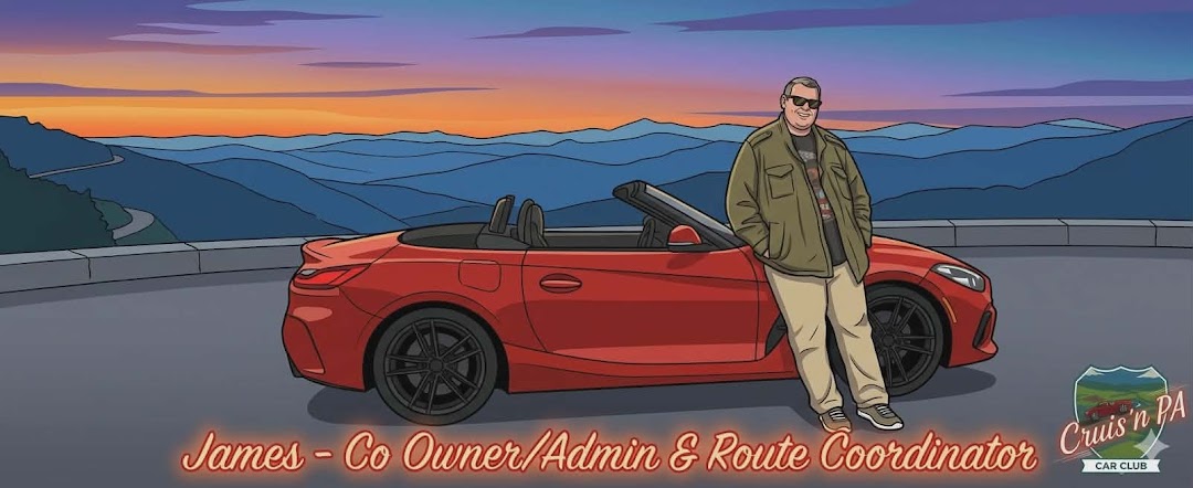 James with a red convertible, Cruis'n PA co-owner, admin, and route coordinator